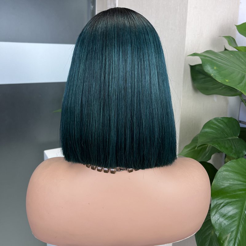 2x6 #1b/Green Colored Straight BOB Lace Closure Virgin Human Hair Wig - 图片 4